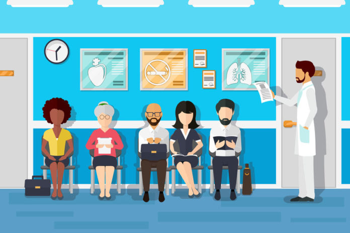 Patients dans une salle d'attente, illustration