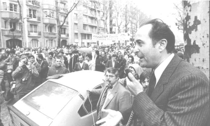 Louis Calisti lors d’une manifestation contre le ticket modérateur, en 1980 © Claude Candille