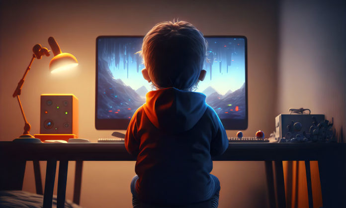 Enfant jouant au jeux vidéo dans sa chambre