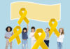 enfants avec le logo de lutte contre les cancers pédiatriques
